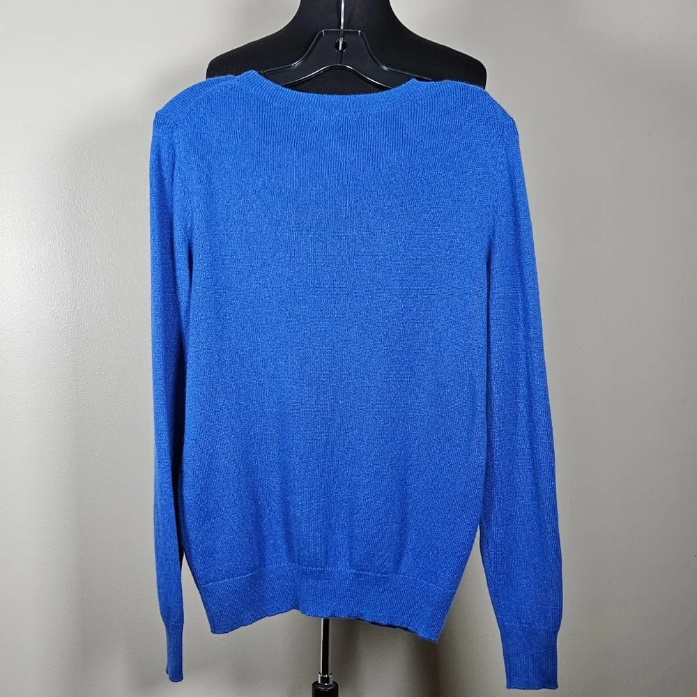 Nordstrom Cashmere Crew neck Sweater Cobalt Blue S/M Preppy Quiet Luxury - Picture 2 of 7